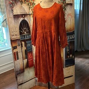Gudrun Sjoden “Leia” Linen Dress, Henna/Patterned, Size Medium